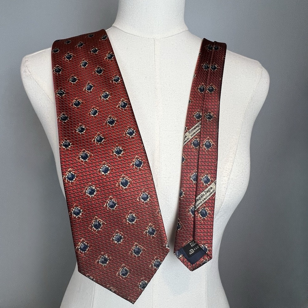 Ermenegildo Zegna Tie Blue Red Silk Geometric Italy